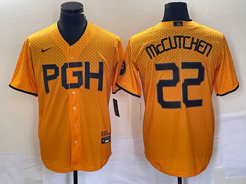 Mens Pittsburgh Pirates #22 Andrew McCutchen Gold 2023 City Connect Stitched Jersey 1->pittsburgh pirates->MLB Jersey